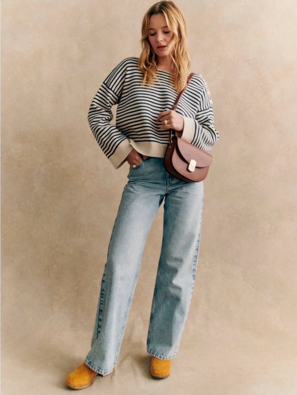 Sezane daisy Boatneck Knit Sweater with Shoulder Button Detail